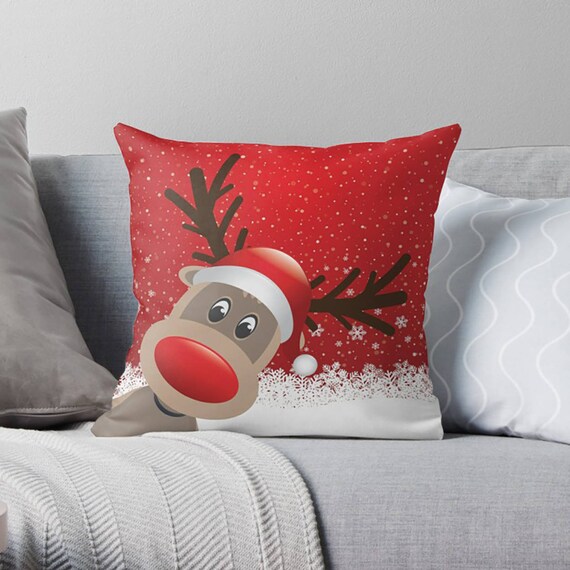 Cute Christmas Pillows Reindeer Pillow Christmas Holiday Etsy