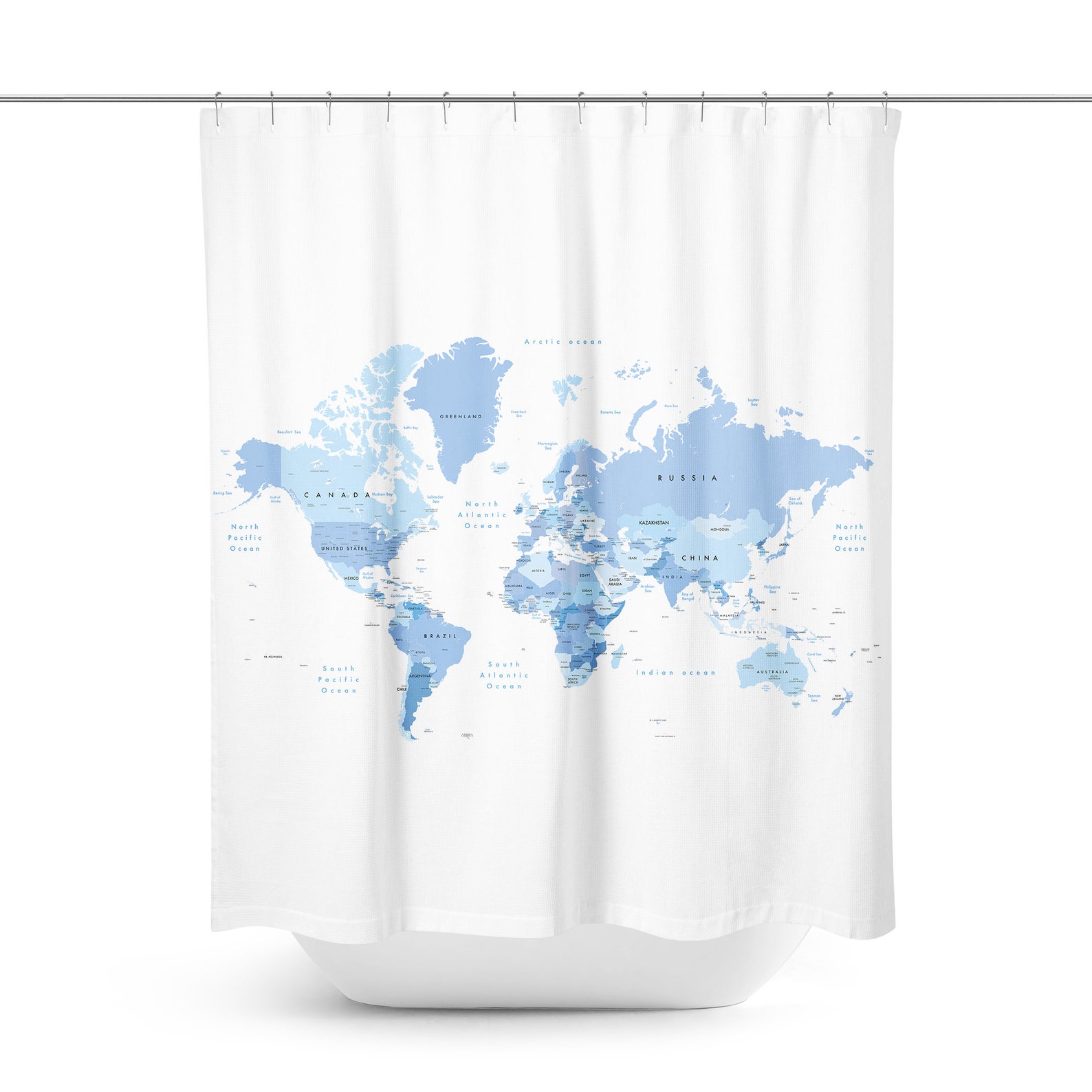 World Map Shower Curtain World Map Bath Curtain World Map Etsy