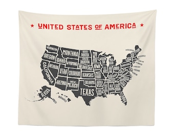 USA Map Tapestry Wall Hanging Decor Art