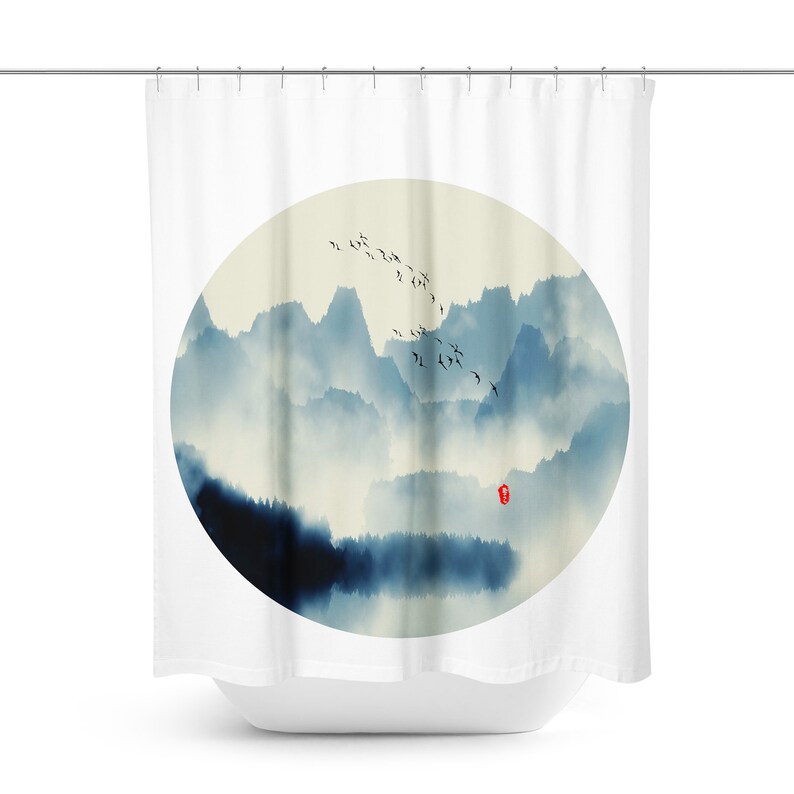 Japanese Shower Curtain Oriental Shower Curtain Japanese Etsy