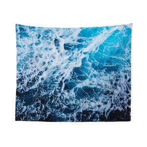 Ocean Tapestry Wall Hanging – Aerial Wave Print in Blue Tones, Coastal Nature Decor for Bedroom, Living Room or Beach House image 1