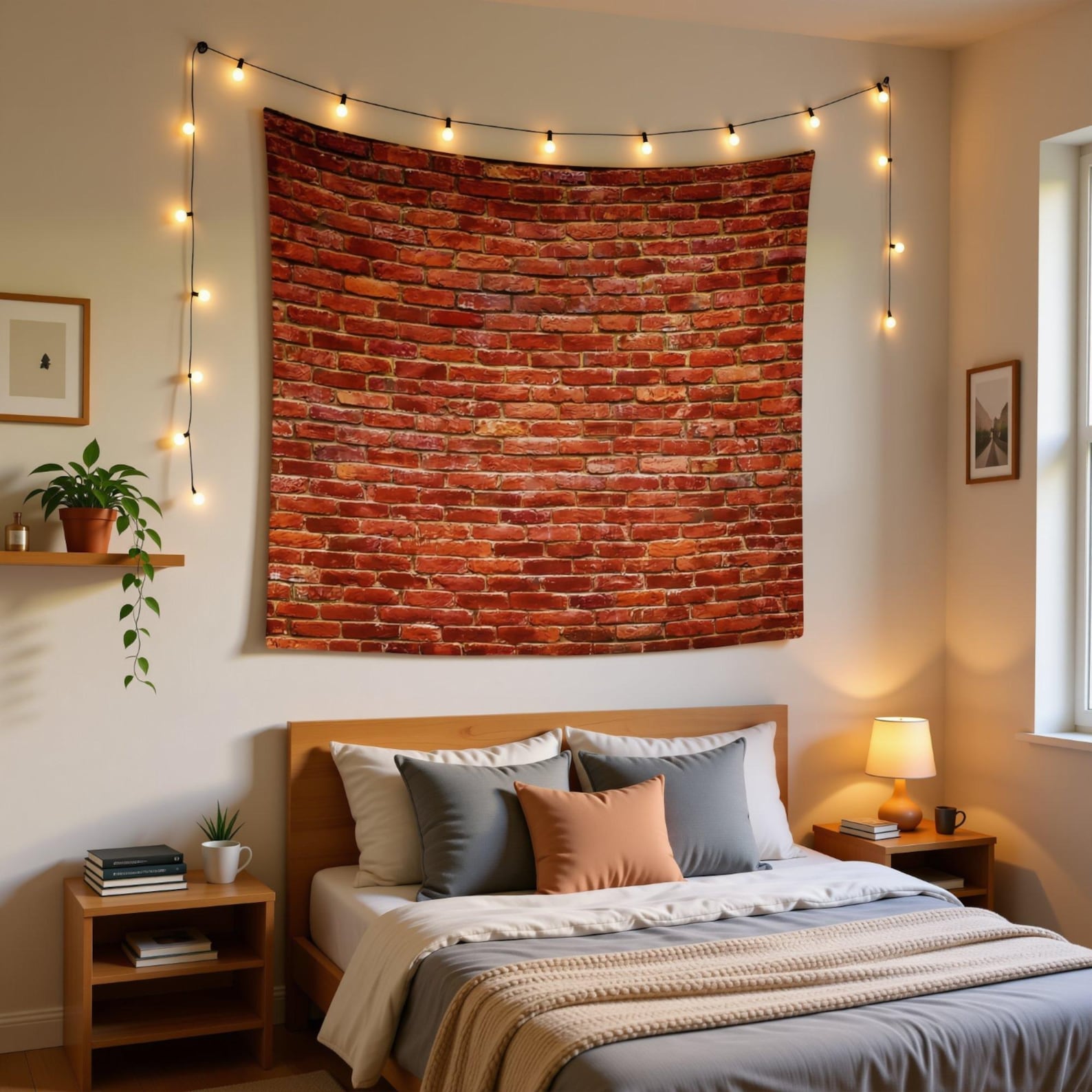 Red Brick Wall Tapestry  Industrial Loft Bedroom Decor