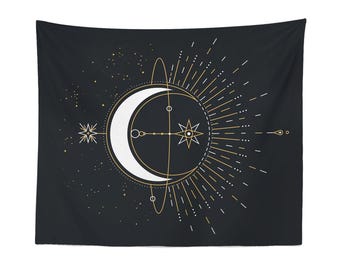 Crescent Moon Wall Tapestry | Celestial Sun Star Decor