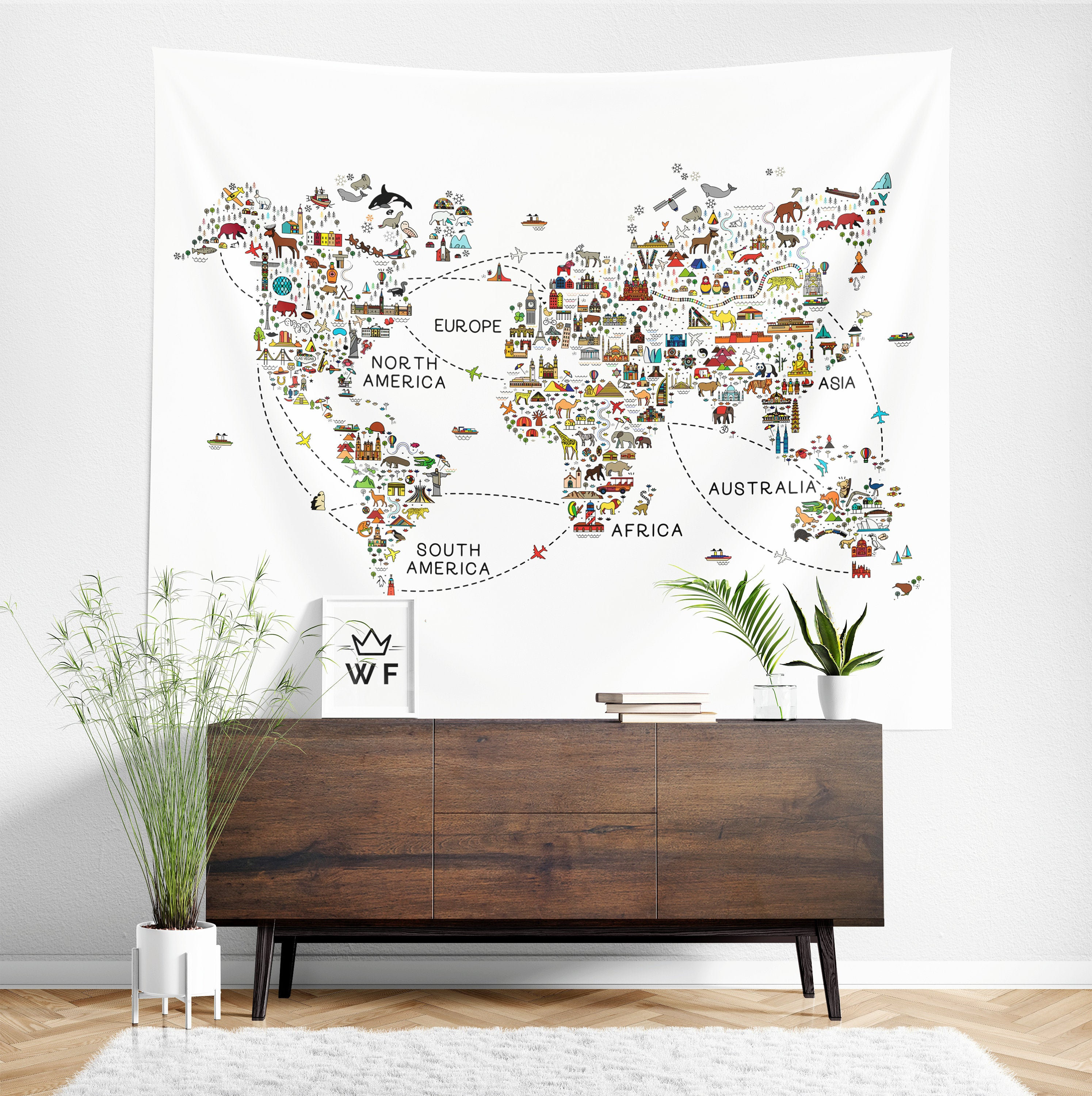 World Map Tapestry World Map Wall Hanging World Map Wall Etsy
