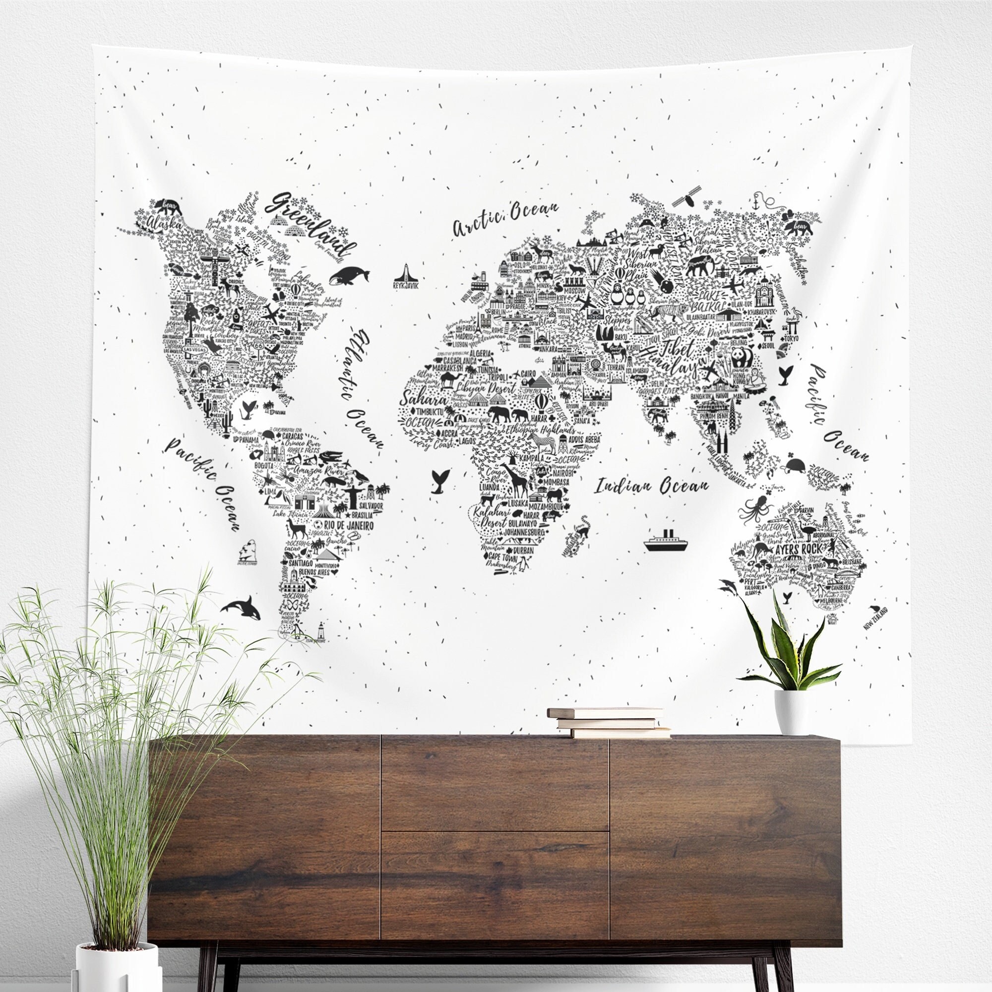 World Map Tapestry Wall Hanging Art Decor Etsy