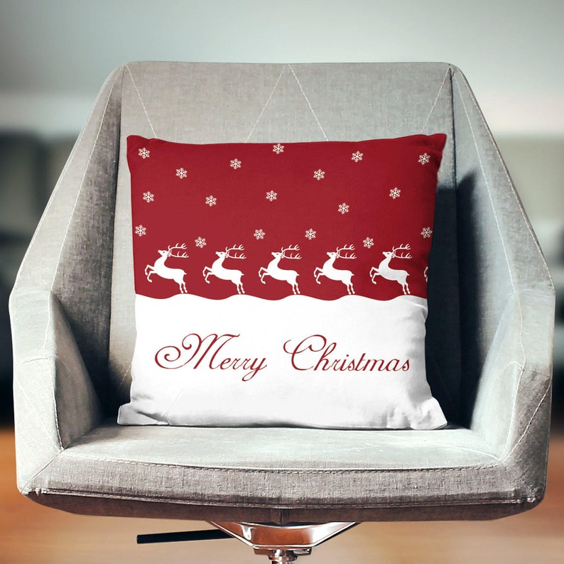Red Christmas Pillow Merry Christmas Pillow Reindeer Pillow Etsy