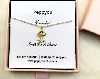 Birth Month Flower Necklace, Birth Flower Necklace, November Necklace, Birth Flower Jewelry
