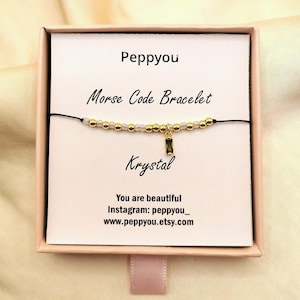 Bracelet code Morse avec nom personnalisé, pierre de naissance, fleur de naissance, bracelet cordon réglable enduit d'or 18 carats, bracelet de couple, bracelet secret