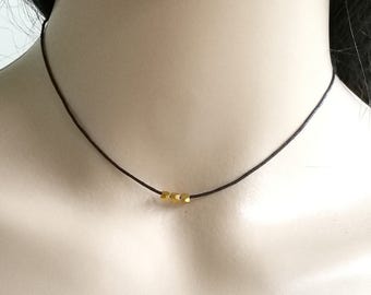 Black Choker, Dainty Black Choker, Thin Black Choker, Thin Choker, Choker, Choker Necklace, Black Choker with Gold, Black Choker Necklace