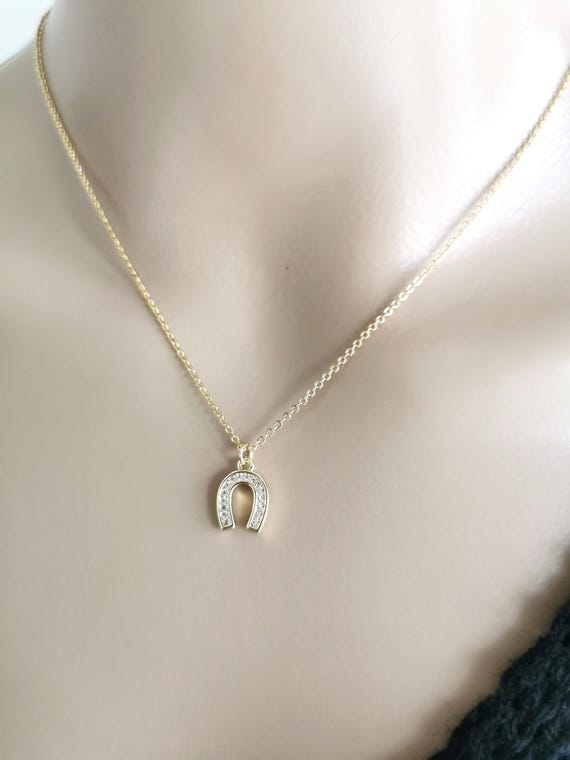 Horseshoe Necklace, Gold Filled Necklace, Dainty Horse Shoe Necklace, Cubic Zirconia Necklace