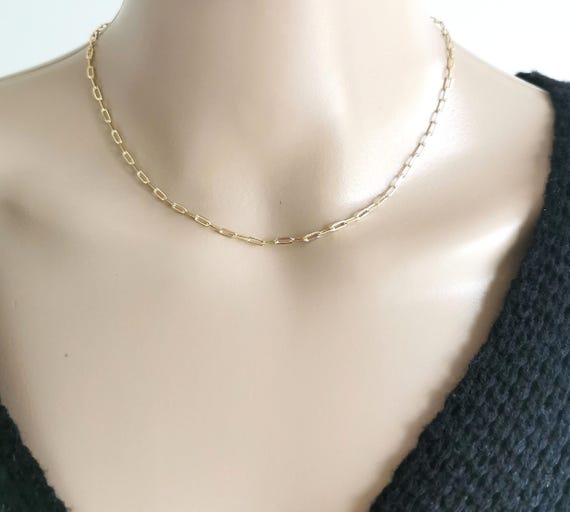 Gold Filled Paperclip Necklace, Dainty Minimalist Everyday Jewelry, Water Resistant