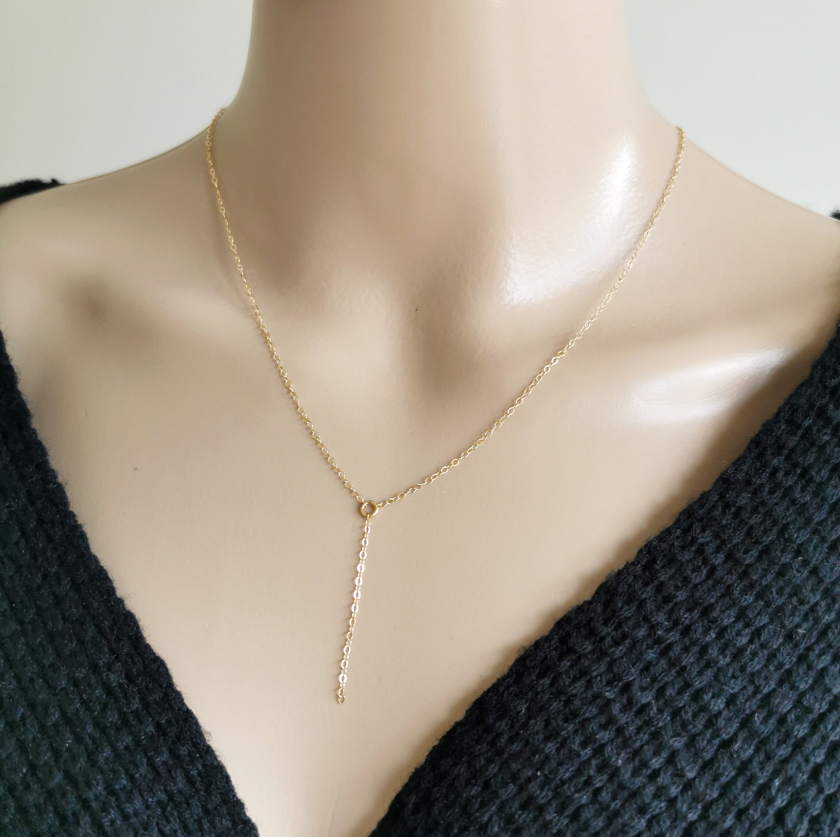 Gold Lariat Necklace Gold Lariat Gold Y Necklace Dainty Etsy