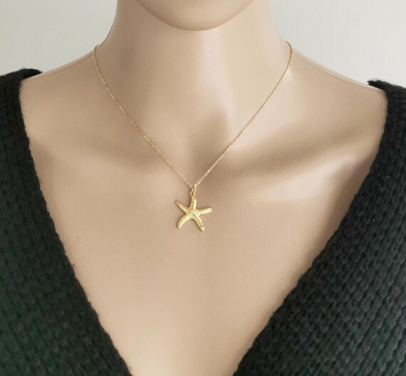 Gold Sea Star Necklace, Gold Sea Star Pendant Necklace, Gold Sea Star Charm Necklace, Beach Necklace, Ocean Necklace, Beach Jewelry, Beach