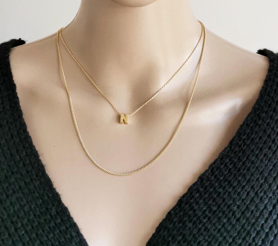Layering Necklace Set, Gold Layering Necklace, Gold Initial Necklace, Letter Necklace,  Christmas Gifts, Valentines Day Gift, Gift for Her