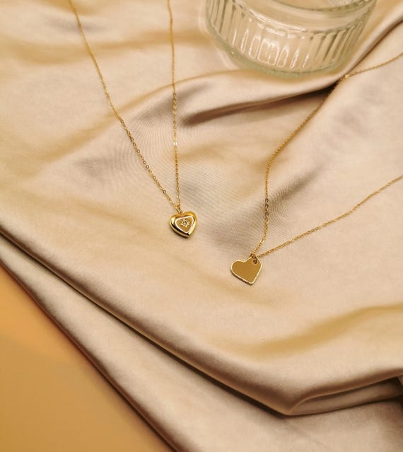 Gold Filled Heart Necklace, Puff Heart Necklace, Dainty Heart Necklace, Love Necklace, Minimal Heart Necklace, Gift for Her, Cubic Zirconia