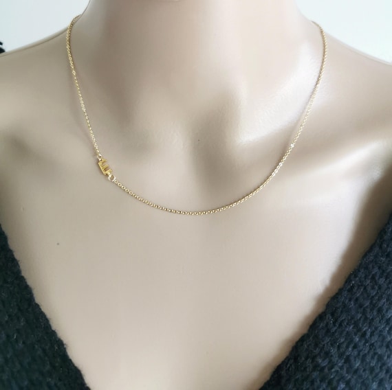 Sideway Initial Necklace, Sideway Tiny Initial Necklace, Sideway Gold Letter Necklace