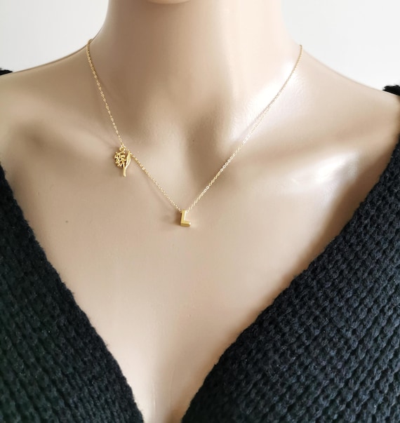 Gold Birthflower Necklace, Gold Birth Month Flower Necklace, Gold Birth Month Necklace, Gold Birth Flower Necklace, Gold Initial Necklace