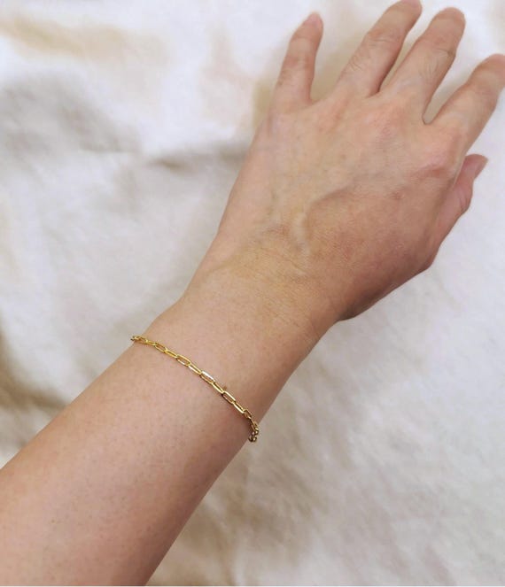 Gold Filled Paperclip Bracelet, Dainty Chain Bracelet with Freshwater Pearl Extender, Minimalist Everyday Jewelry