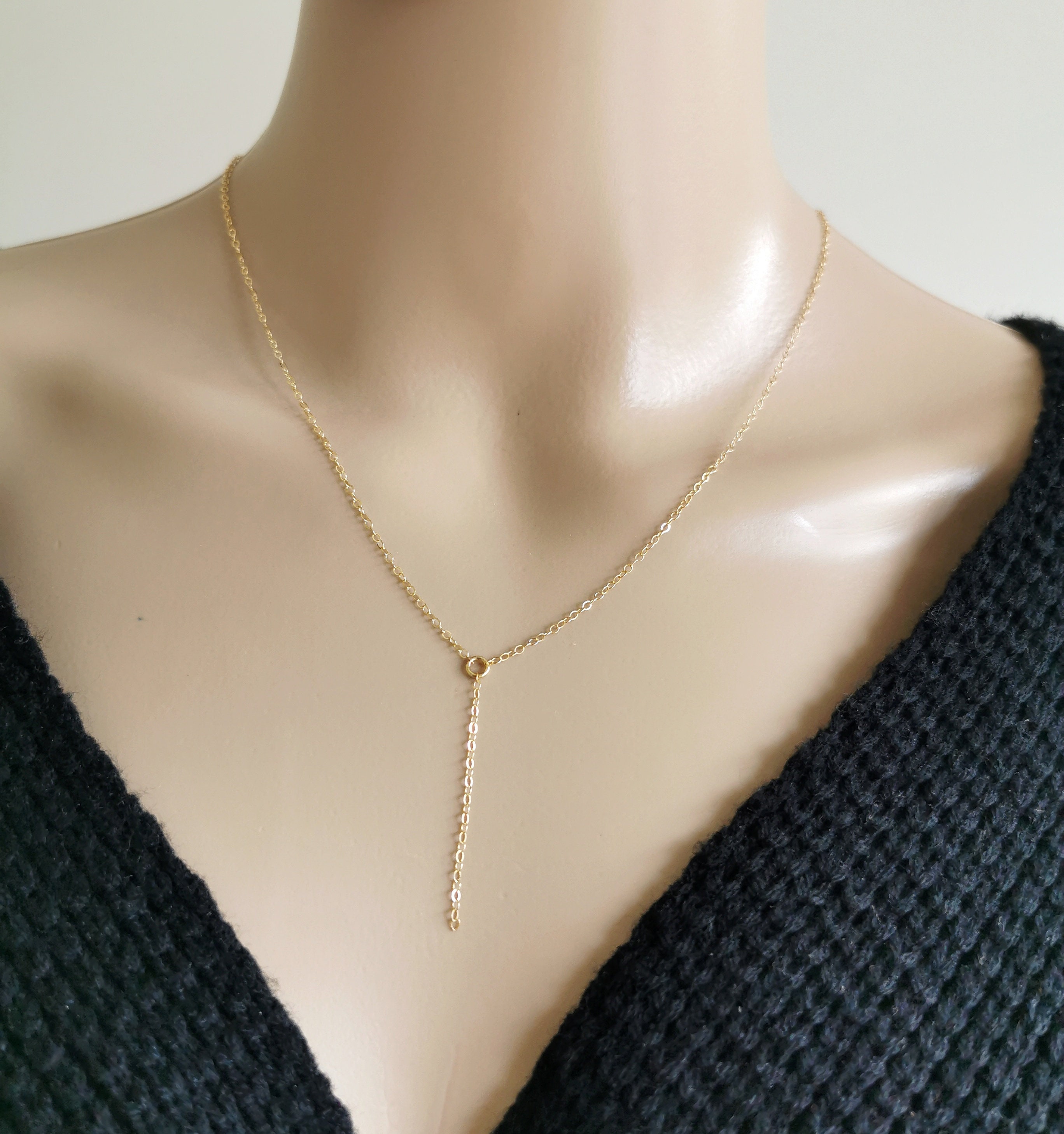 Gold Lariat Necklace Gold Lariat Gold Y Necklace Dainty Etsy
