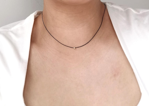 18k Gold Filled Bead Cord Necklace, Adjustable Choker Necklace, Black Cord Necklace