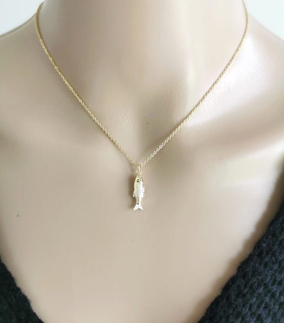 Fish Necklace, Gold Filled Necklace, Ocean Necklace, Paperclip Necklace