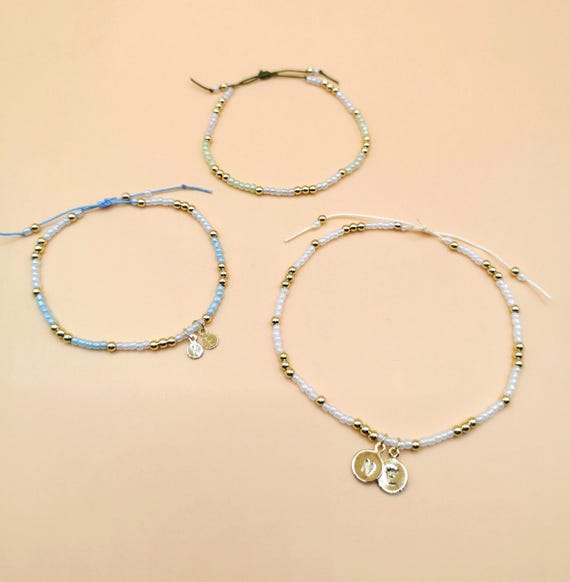 Bead Bracelet, Gold Filled Bead Bracelet, Initial Bead Bracelet, Handstamp Bead Bracelet, Adjustable Bracelet