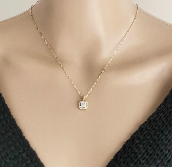 Cz Necklace, Gold Cz Necklace, Dainty Cz Necklace, Minimalist Cz Necklace, Cz Jewelry, Gold Necklace, Gift for her, Birthday Gift, Wedding