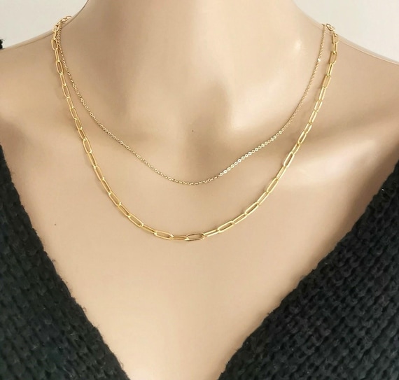 Gold Layering Necklace, Gold Filled Necklace, Gold Paperclip Necklace, Gold Necklace Set, Layer Necklace Set, Multi Layer Necklace, Gift