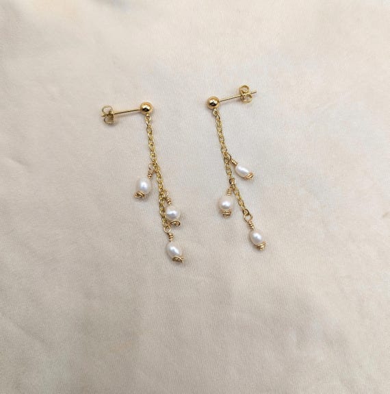 Dangle Pearl Earrings, Gold Filled Drop Earrings, Freshwater Pearl Earrings, Dangle and Drop Earrings, Wedding Earrings
