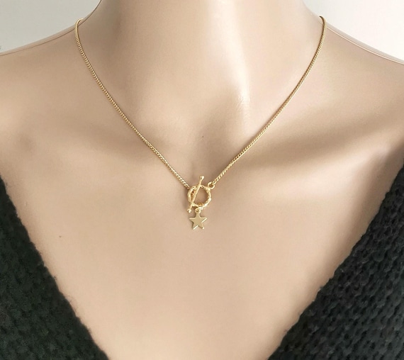 Toggle Necklace, Star Necklace, Gold Toggle Necklace, Gold Toggle Clasp Necklace, Toggle Clasp Necklace, Gold Star Necklace, Star Jewelry