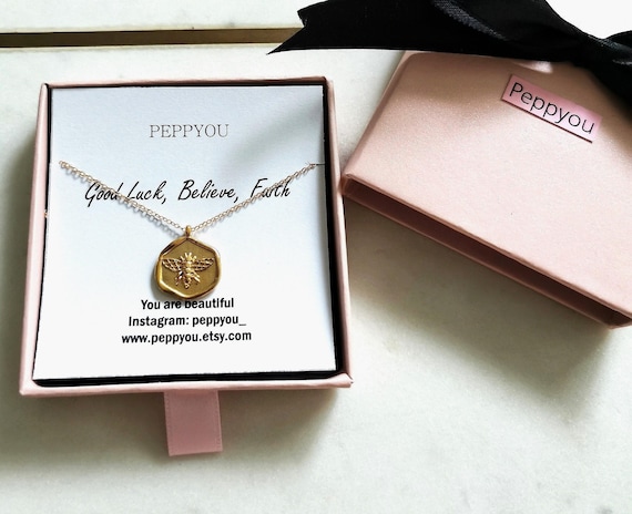 Bee Necklace, Bee Choker, Gold Bee Necklace, Bee Coin Necklace, Friendship Necklace, Good Luck Necklace, Gold Medallion Necklace, Bee, Gift