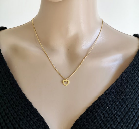 Gold Heart Pendant Necklace, Gold Heart Charm Necklace, Love Necklace, Love Heart Necklace, I love you