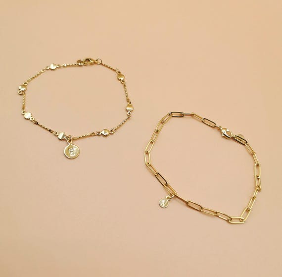 Initial Bracelet, Gold Initial Bracelet, Initial Charm Bracelet, Custom Bracelet, Handstamped Bracelet