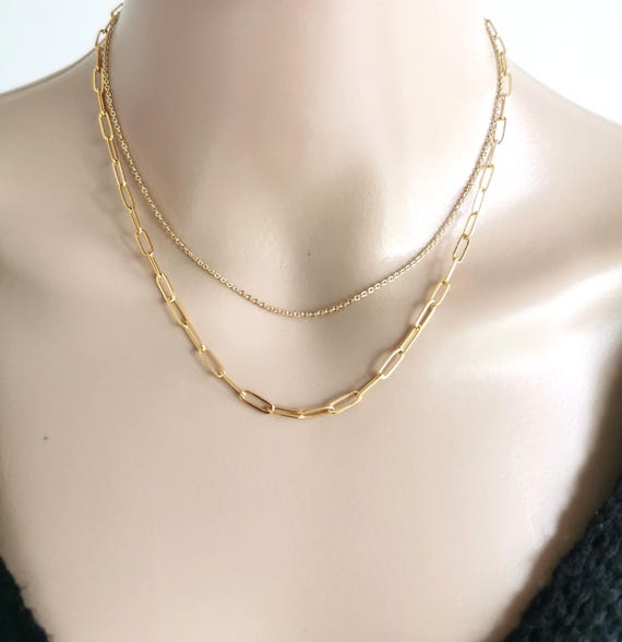 Layered Necklace, Gold Filled Necklace, Paperclip Necklace, Dainty Necklace, Minimalist Necklace