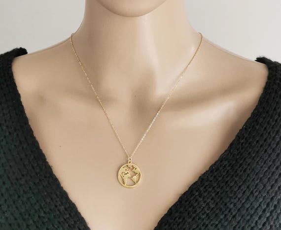 Gold World Map Necklace, Gold Map Necklace, Gold World Necklace, Gold Globe Necklace, Gold Earth Necklace, Travel Necklace, Christmas Gift