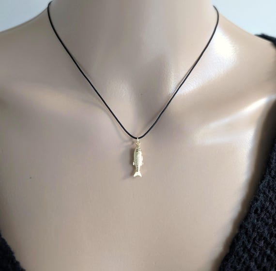 Cord Charm Necklace Gold Filled, Black String Necklace, Red String Necklace, Black Long Cord Necklace, Shell Cord Necklace Fish Moon Cowrie