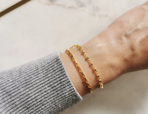 Gold Satellite Chain Bracelet, Minimalist Gold Bracelet, Layering Gold Bracelet, Dainty Gold Bracelet, Delicate Gold Bracelet