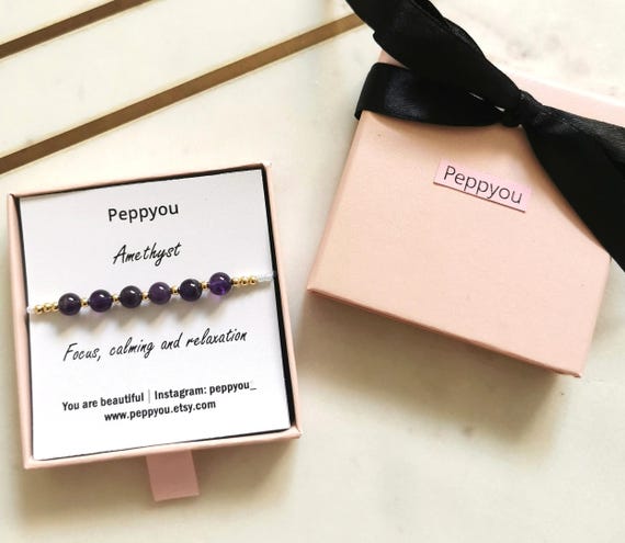 Amethyst Bracelet, Gemstone Bracelet, February Birthstone Bracelet, Water Resistant Bracelet, Meditation Healing Protection Calm Relaxation