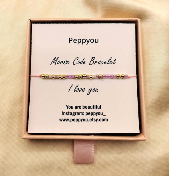 Custom Morse Code Bracelet, 18k Gold Filled Bracelet Secret Message, I Love You Morse Code Bracelet, Adjustable Beaded Bracelet