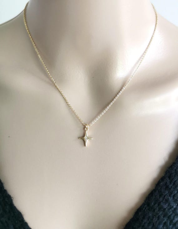Gold Filled North Star Necklace, Dainty Cubic Zirconia Necklace, Guidance and Hope Jewelry