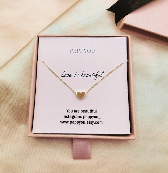 Tiny Gold Heart Necklace, Love Necklace, Dainty Heart Necklace, Heart Pendant Necklace, Birthday Gift