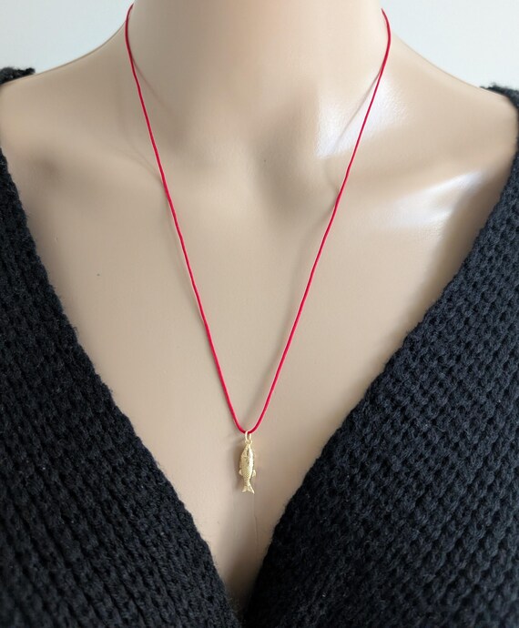 Gold Filled Fish Pendant Cord Necklace, Black, Brown or Red String Necklace, Shell, Cowrie, Heart, North Star