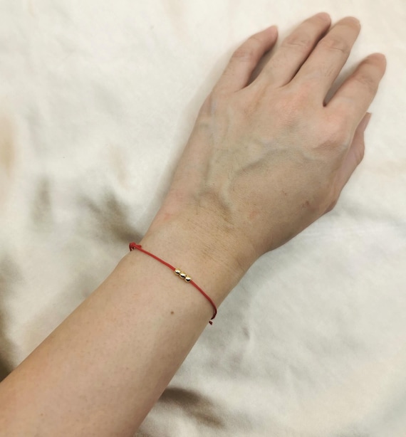 Red String Bracelet, Gold Filled Bead Bracelet, Protection Good Luck Bracelet - Adjustable Jewelry