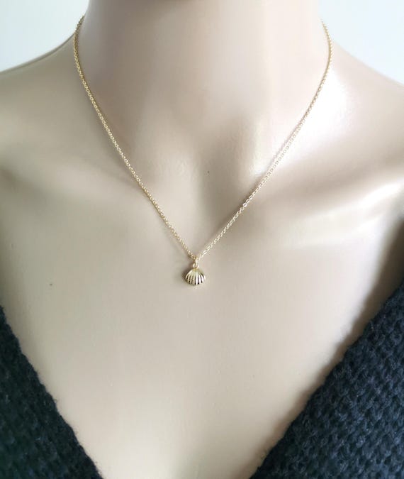 Gold Filled Shell Necklace, Dainty Shell Necklace, Gold Filled Charm Necklace, Protection Necklace