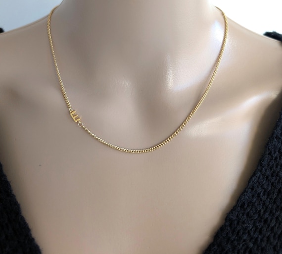 Sideways Tiny Initial Necklace, Sideways Custom Letter Necklace, Minimalist Dainty Jewelry
