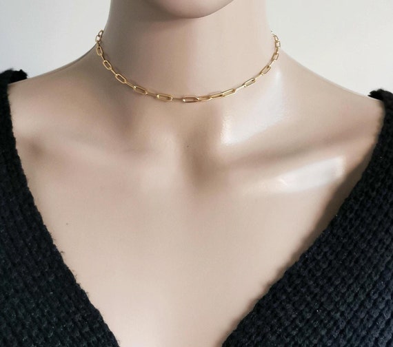 Gold Paperclip Necklace, Gold Choker, Paperclip Necklace, Paperclip Chain Necklace Choker, Gold Chain Necklace, Gold Necklace, Gift for Her