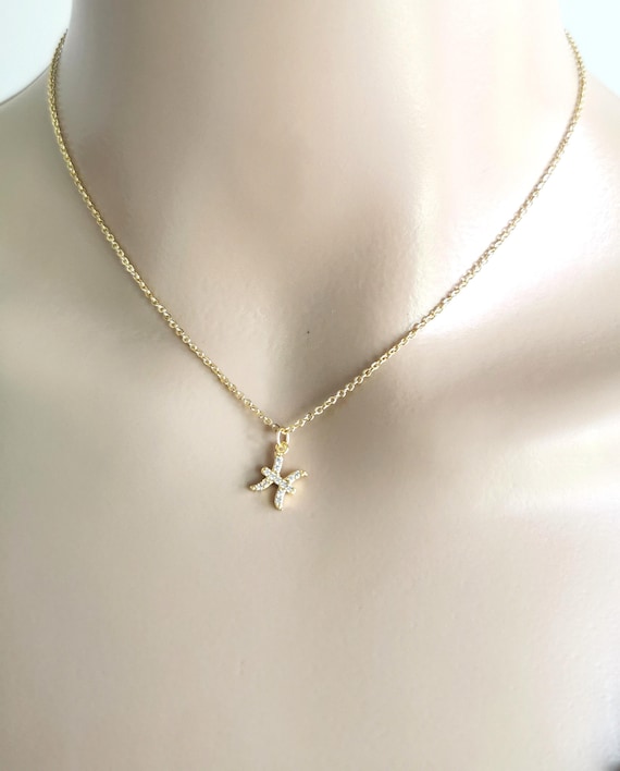Zodiac Necklace, Horoscope Necklace, Astrology Necklace, Cubic Zirconia Necklace, Gold Star Sign Necklace