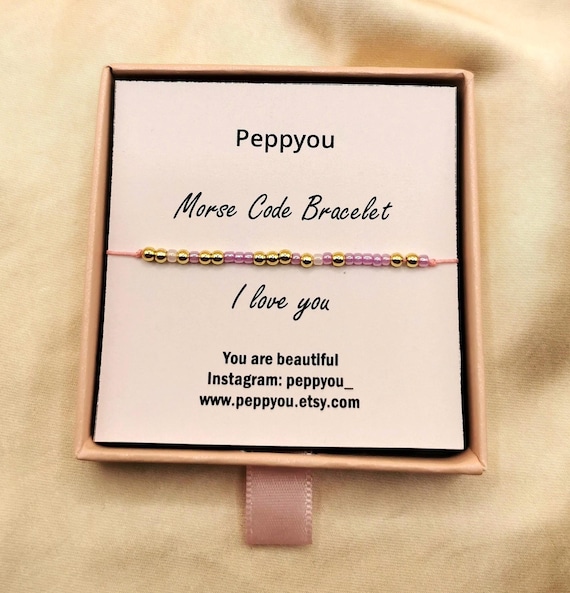 Custom Morse Code Bracelet, 18k Gold Filled Bracelet Secret Message, I Love You Morse Code Bracelet, Adjustable Beaded Bracelet
