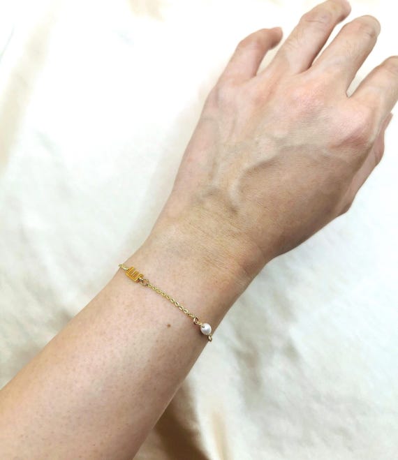 Initial Bracelet, Pearl Bracelet, Letter Bracelet, Dainty Bracelet, Gold Bracelet