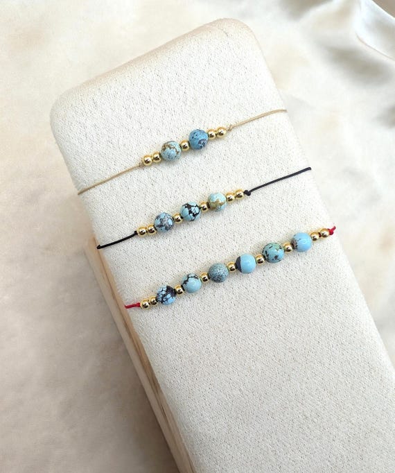 Turquoise Bracelet, Gemstone Crystal Bracelet, December Birthstone Bracelet, Dainty Turquoise Bracelet, Adjustable Bracelet